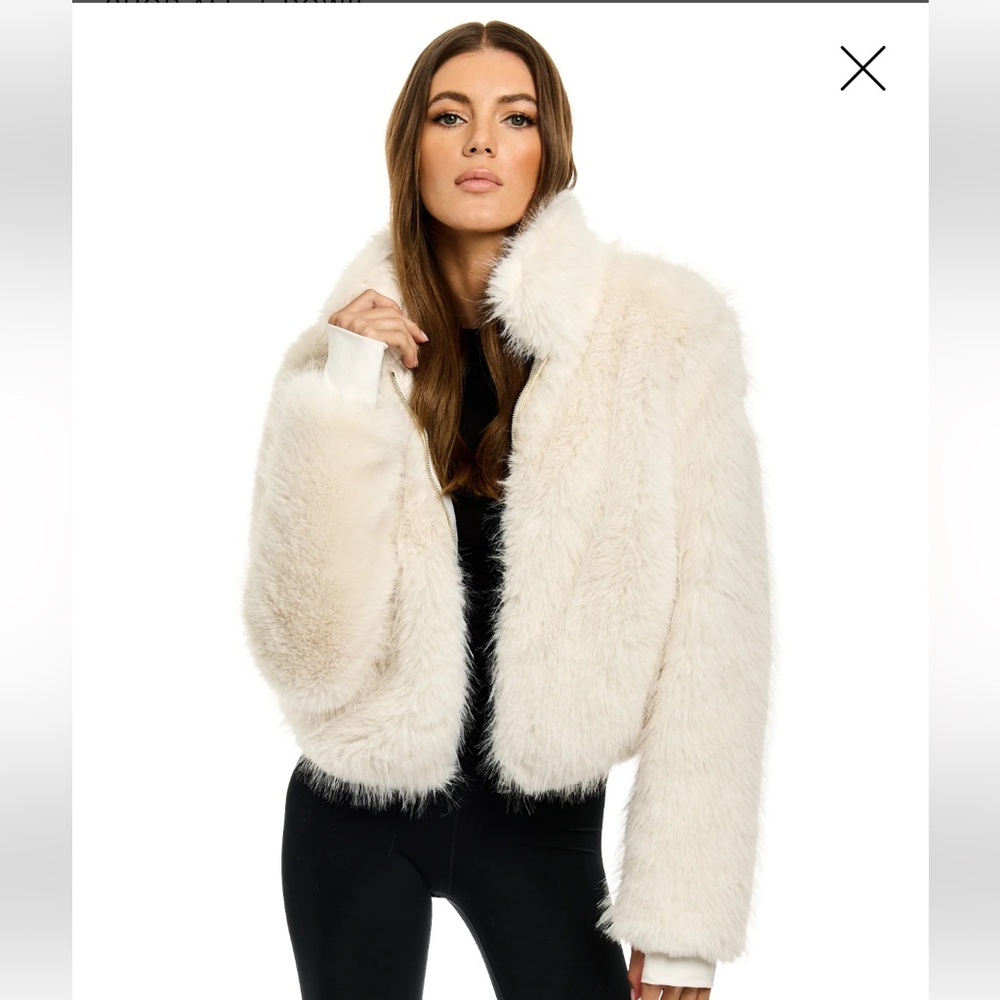 SAM ‘Bowie’ Faux Minx Fur Bomber Jacket in Ivory - XS
